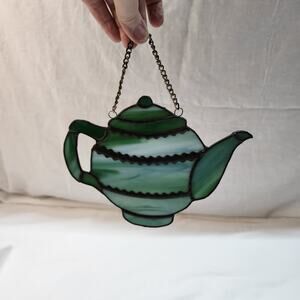 Green stained glass tea pot hanger L